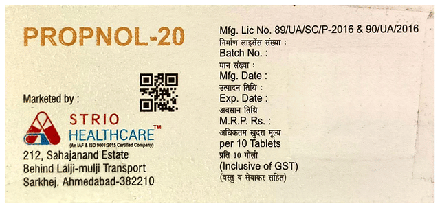 Propnol 20 Tablet