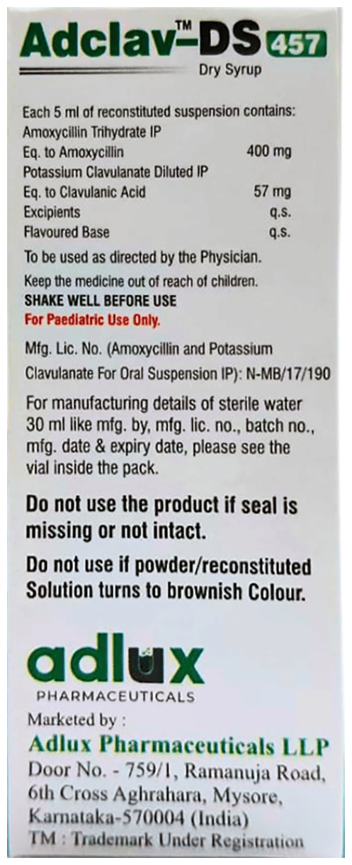 Adclav DS 400/57mg Strawberry Oral Suspension 30ml