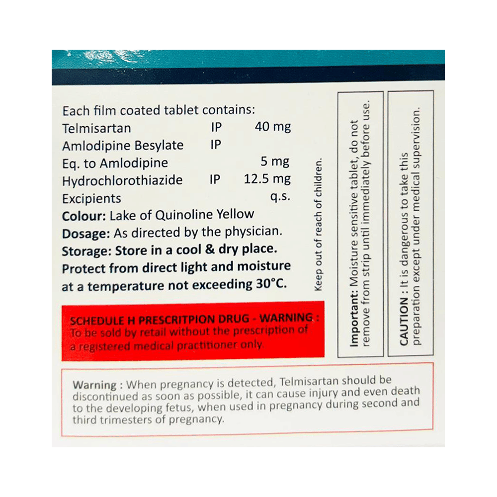 Daily Dava Telmisartan+Amlodipine+Hydrochlorothiazide 40mg/5mg/12.5mg Tablet