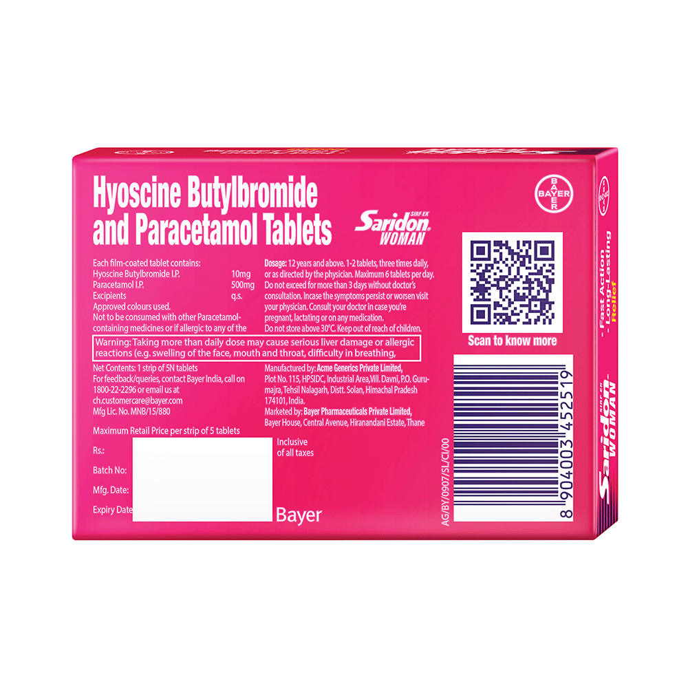 Bayer Combo Pack of New Saridon Tablet & Saridon Woman for Abdominal Pain