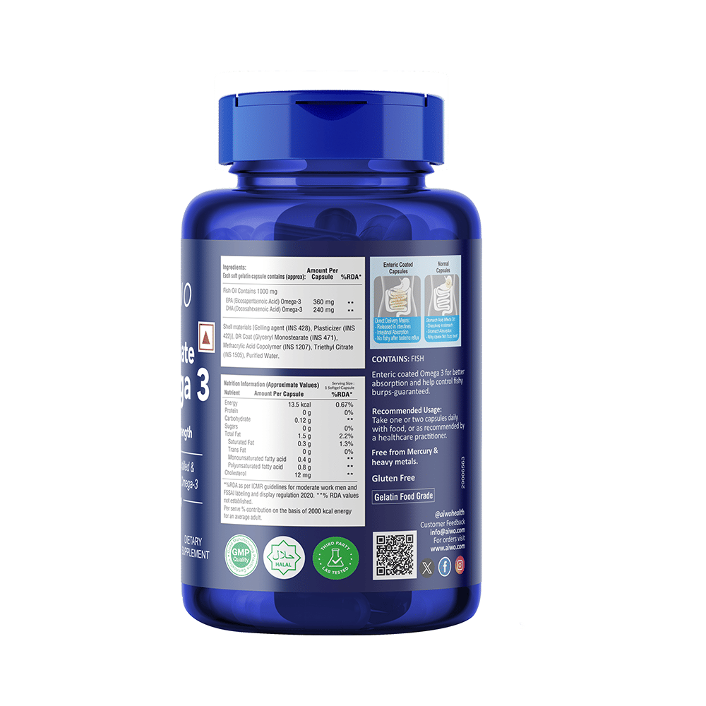 AIWO Ultimate Omega 3 Double Strength Fish Oil 1000mg for Heart Health | Capsule