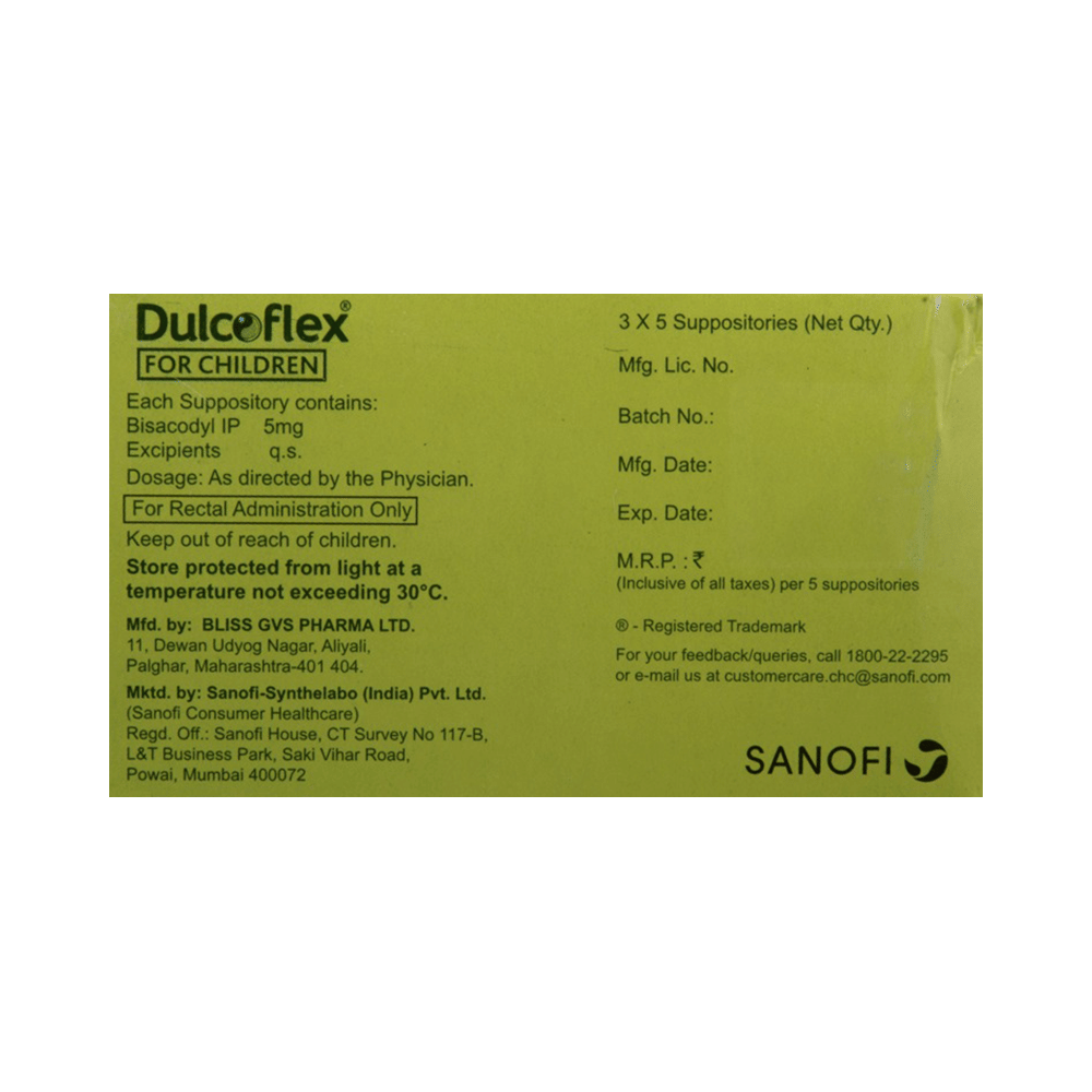 Dulcoflex 5mg Suppository for Children | Eases Constipation