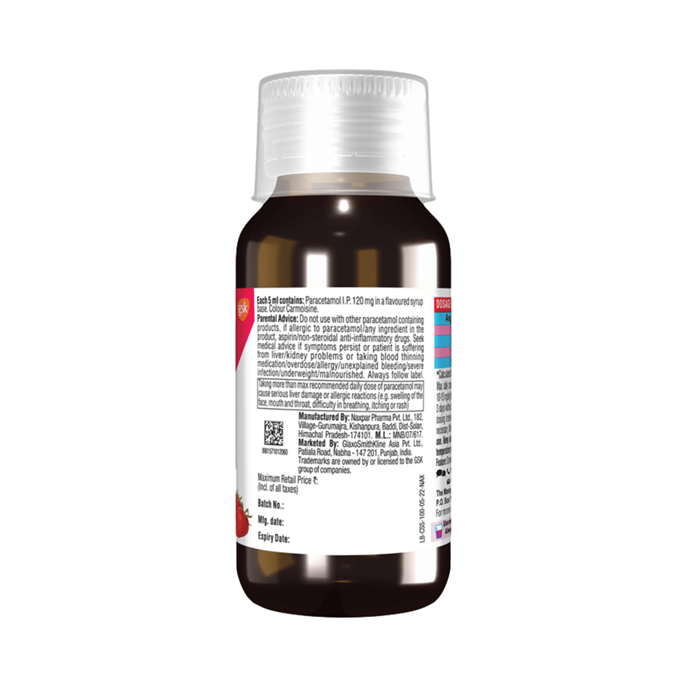 CROcin 120 Paracetamol Paediatric Oral Suspension | Flavour Strawberry