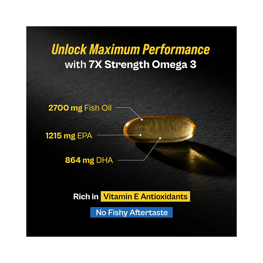 7X Strength Omega 3 | 2700 mg Fish Oil with Vitamin E for Heart & Brain Health | by Tata 1mg