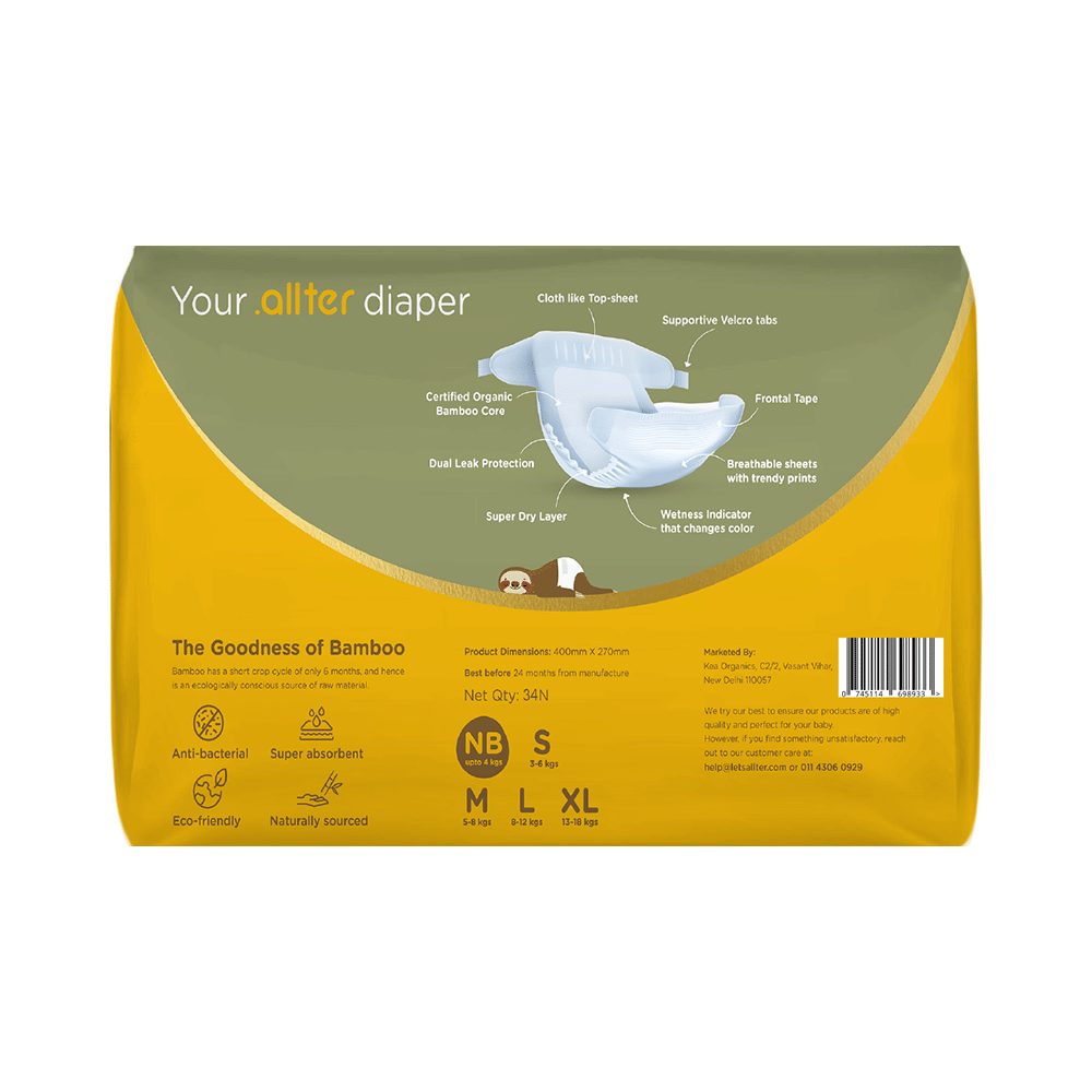 .allter Organic Natural Bamboo Ultra Soft Chemical Free Taped Diaper NB