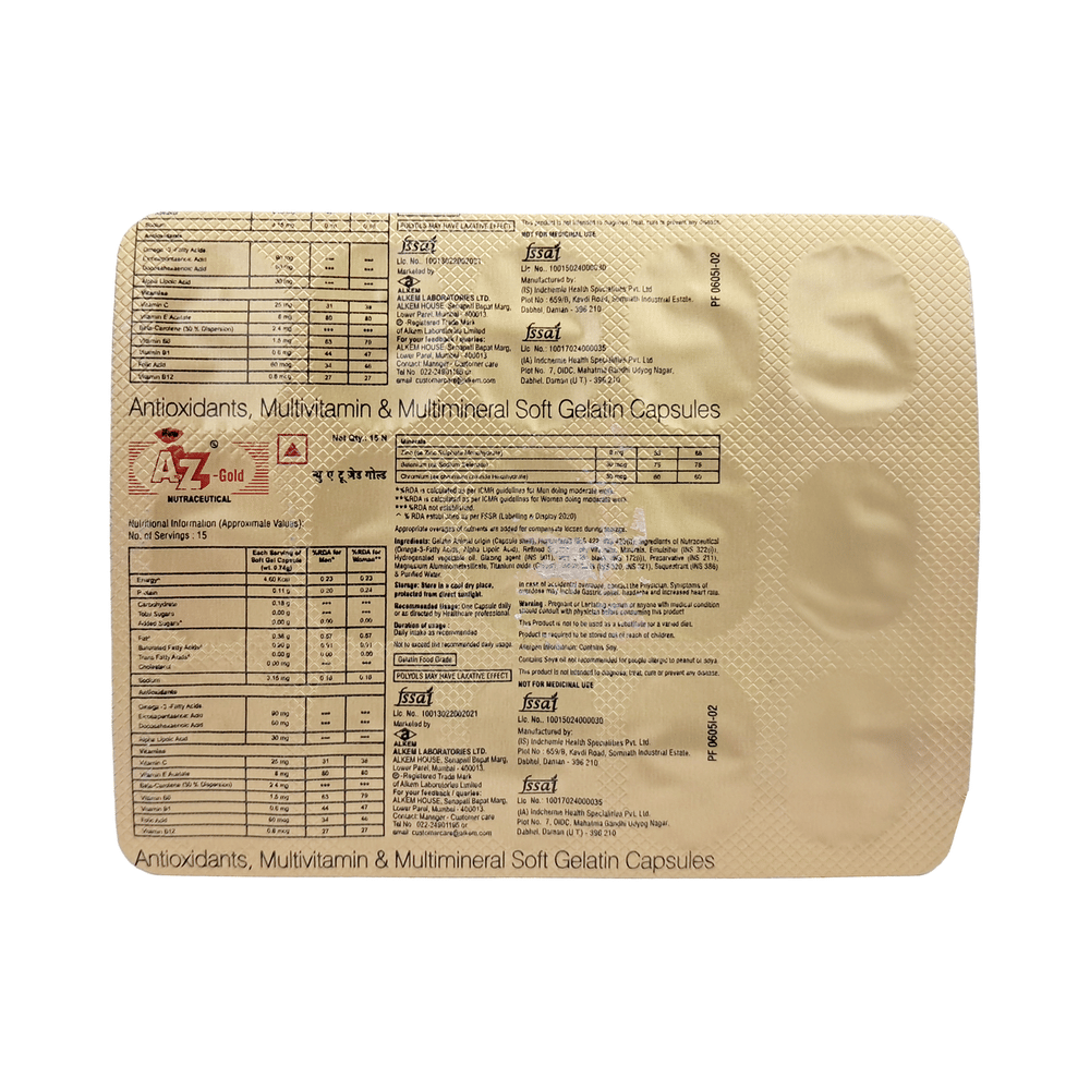 New A to Z Gold Soft Gelatin Capsule with Antioxidants, Multivitamins & Multiminerals