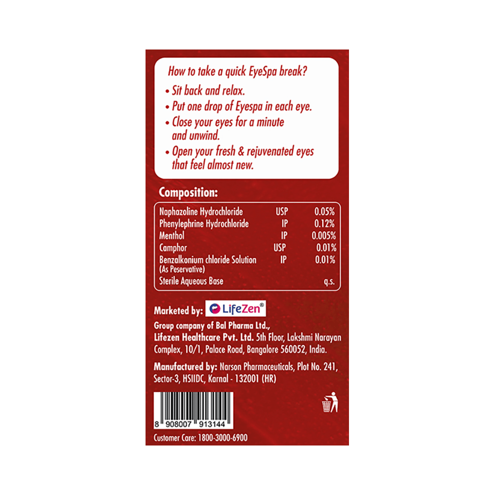 Eye Spa Red Redness Reliever Eye Drops| Help in Discomfort from Burning, Itchiness