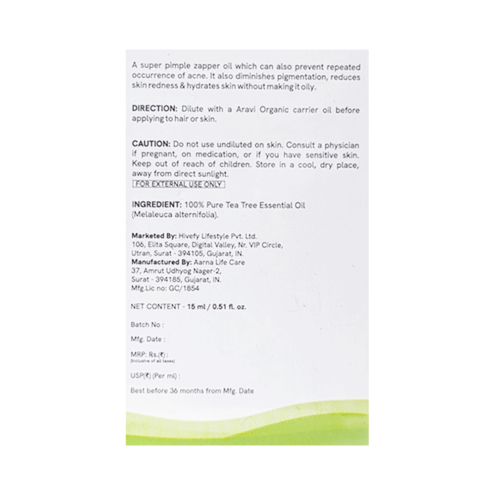 Aravi Organic Tea Tree Essential Oil For Skin, Hair, Acne Care & Dandruff Oil
