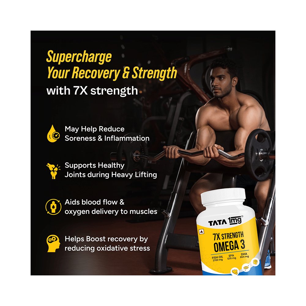 7X Strength Omega 3 | 2700 mg Fish Oil with Vitamin E for Heart & Brain Health | by Tata 1mg