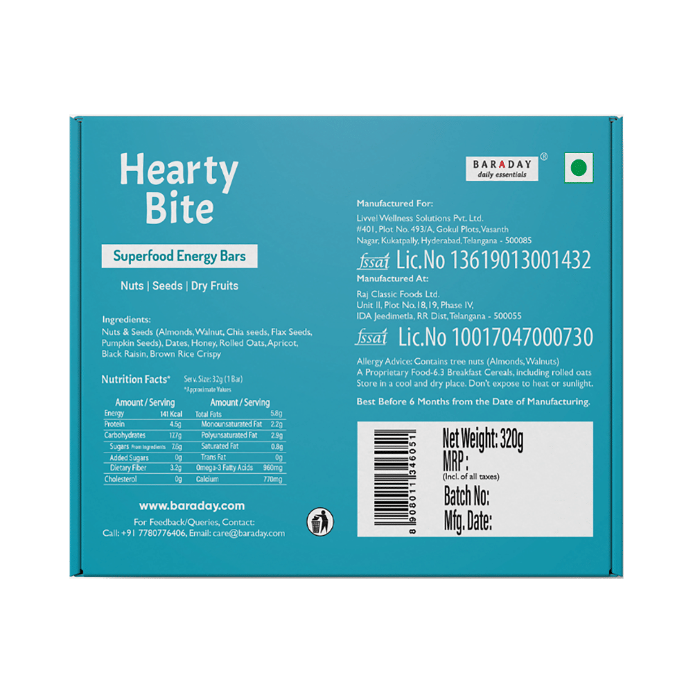 Hearty Bite Superfood Bar | No Added Sugar | Flavour Apricot