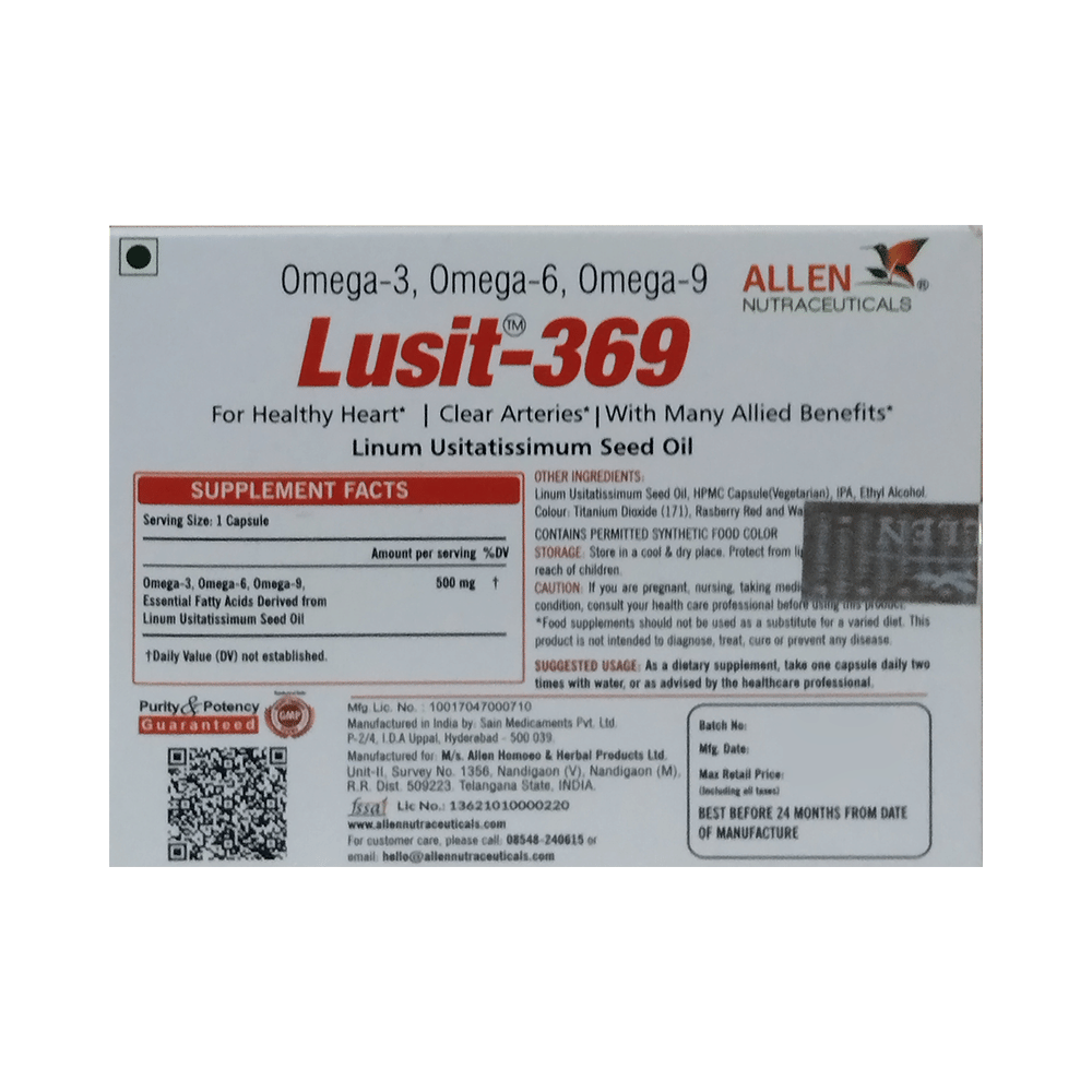 Allen Nutraceutical Lusit 369 with Omega 3-6-9 | For Healthy Heart | Capsule