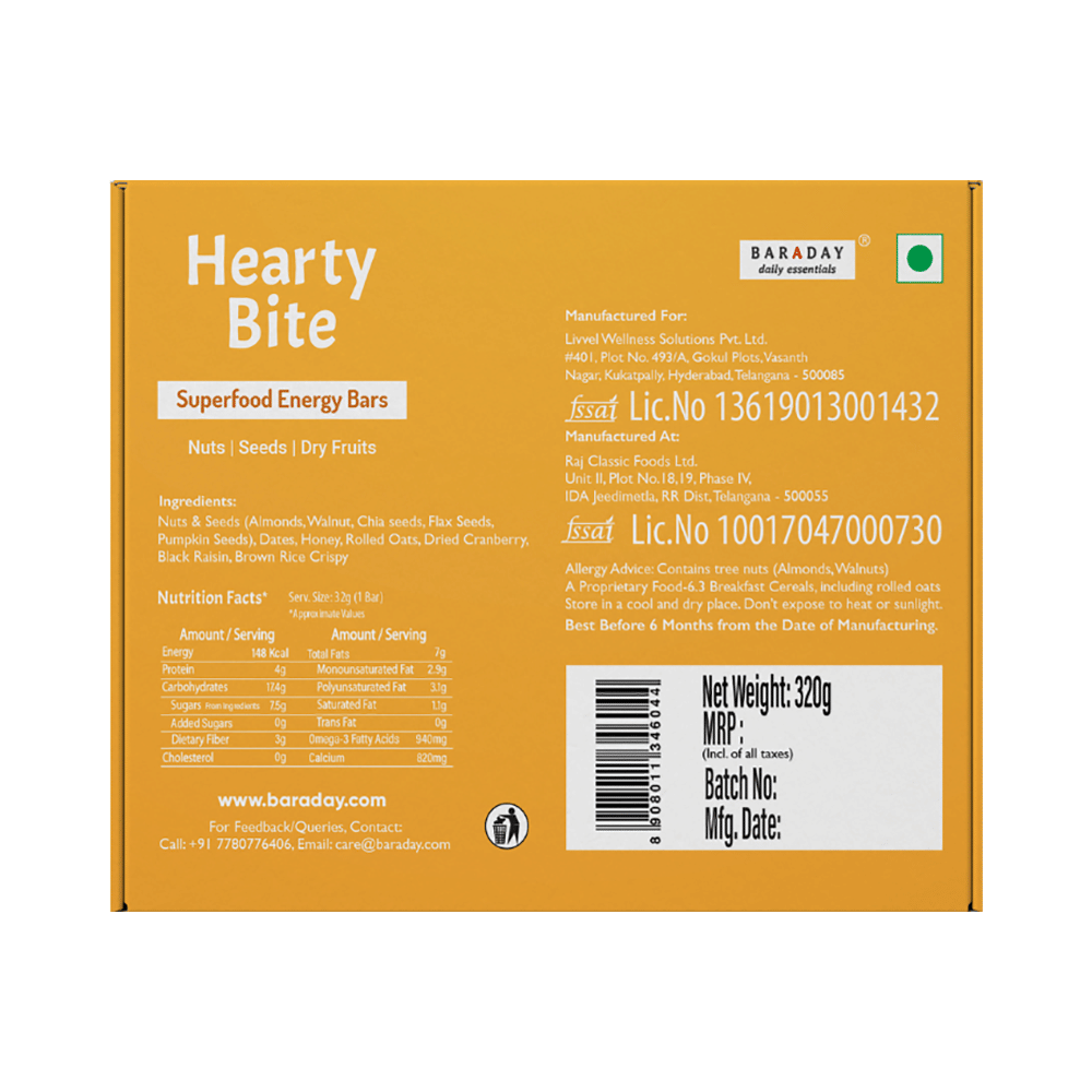 Hearty Bite Superfood Bar | No Added Sugar | Flavour Cranberry