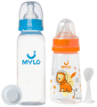 Mylo 2 In 1 BPA Free with Anti-Colic Nipple & Spoon Baby Feeding Bottle (125ml & 250 ml) Lion & Sky Blue thumbnail