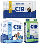 Combo Pack of CIR Premium Adult Unisex Diaper with Aloe Vera XL (10) & Bed bath Wipe (10) & Premium Underpad Large (10)