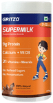 Gritzo SuperMilk for Active Kids, Protein Powder for Kids, High Protein (6 g), DHA, Calcium + D3, 21 Nutrients, No Refined Sugar, 100% Natural Double Chocolate Flavour 7-12 Yrs