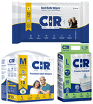 Combo Pack of CIR Premium Adult Unisex Diaper with Aloe Vera Medium (10) & Bed bath Wipe (10) & Premium Underpad Large (10)