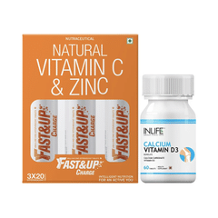 Immunity Care Combo of Fast&Up Charge Natural Vitamin C & Zinc 60 Effervescent Tablet and Inlife Calcium Vitamin D3 60 Tablet
