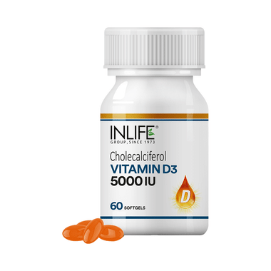 Inlife Vitamin D3 5000 IU Cholecalciferol Capsule with Coconut Oil | Men & Women