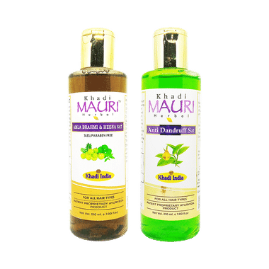 Khadi Mauri Herbal Combo Pack Of Amla Brahmi Heena & Anti Dandruff Shampoo (210ml Each)