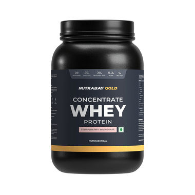 Nutrabay Gold Concentrate Whey Protein For Muscle Recovery | No Added Sugar Powder Strawberry Milkshake
