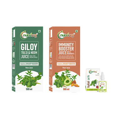 Nutriorg Immunity Booster Kit (Giloy Tulsi Neem Juice & Immunity Booster Juice 500ml Each, Tulsi Ark 30ml)