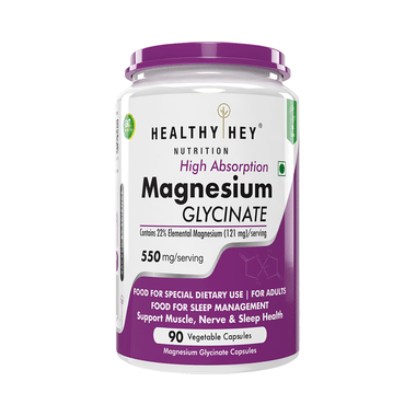 HealthyHey Nutrition Magnesium Glycinate 550mg | Veg Capsule For Muscles, Nerves & Sleep Support