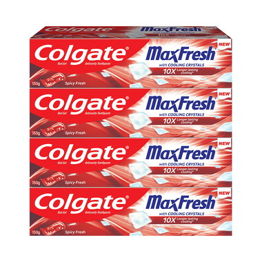 Colgate Maxfresh With Cooling Crystals Anticavity Toothpaste | Mega Save Pack (150gm Each) Spicy Fresh Red Gel