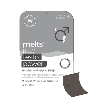 Wellbeing Nutrition Melts Into Testo Power With Testofen + Himalayan Shilajit | Sugar Free Oral Thin Strip | Flavour Cool Mint