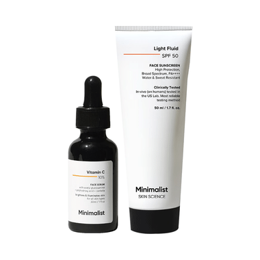 Combo Pack of Minimalist 10% Vitamin C Face Serum (30ml) & Light Fluid Face Sunscreen SPF 50 (50ml)
