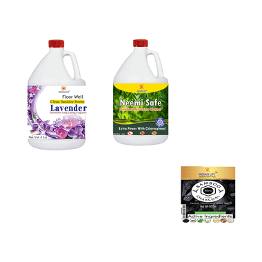 Indian Life Combo Pack Of Floor Well Disinfectant Lavender (1ltr) & Neemi Safe Disinfectant (1ltr) With Charcoal Soap Free (50gm) Free