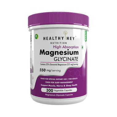 HealthyHey Nutrition Magnesium Glycinate 550mg | Veg Capsule For Muscles, Nerves & Sleep Support