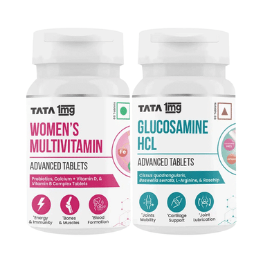 Combo Pack of Tata 1mg Women's Multivitamin Advanced Tablet & Glucosamine HCL Advance Tablet (60 Each)