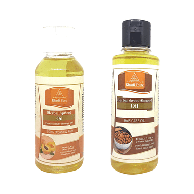 Khadi Pure Combo Pack of Herbal Apricot Oil (100ml) & Herbal Sweet Almond Oil (210ml)