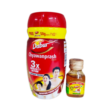 Dabur Chyawanprash | 3X Immunity Action | Builds Strength, Stamina & Overall Health With Dabur Honey 50gm Free