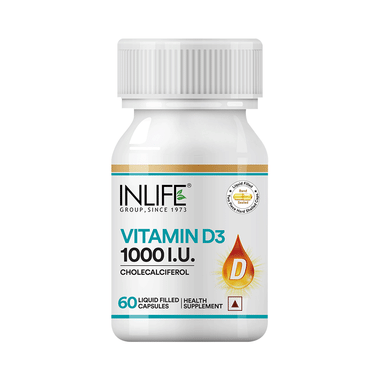 Inlife Vitamin D3 (Cholecalciferol) 1000IU | Liquid Filled Capsule