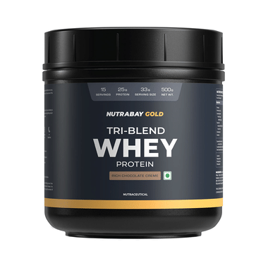 Nutrabay Gold Tri-Blend Whey Protein For Muscle Recovery & Immunity | No Added Sugar | Flavour Rich Chocolate Creme