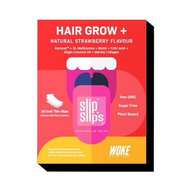 Slip Slip's Hair Grow+ Oral Strip Supports Hair Growth And Follicles Nourishment Natural Strawberry