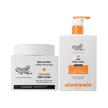 Virtual Combo Brand Chemist At Play Combo Pack of AHA Body Lotion (236ml) & Natural AHAs + Coffee+ Brown Sugar Exfoliating Body Scrub (75gm)