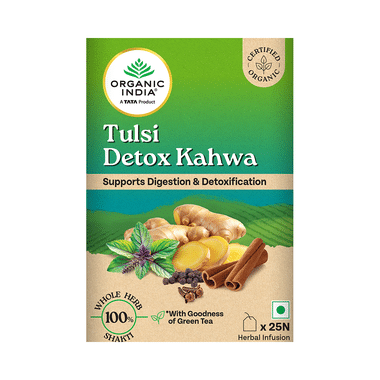 Organic India Tea for Immunity, Antioxidant Support & Stress Relief | Flavour Tulsi Detox Kahwa Green Tea