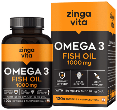 Zingavita Omega 3 Fish Oil 1000mg for Brain & Joint Health | Soft Gelatin Capsule