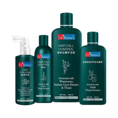 Dr Batra's Combo Pack of Hair Vitalizing Serum 125ml, Hair Fall Control Oil 200ml, Conditioner 200ml and Hair Fall Control Shampoo 500ml