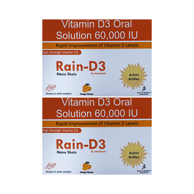 Rain D3 Vitamin D3 Oral Solution 60,000 IU Nano Shots (4x5ml Bottle Each) Orange