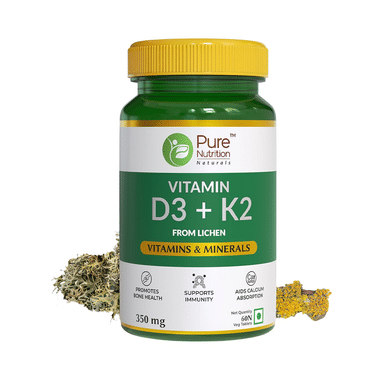 Pure Nutrition Vitamin D3 + K2 For Immunity, Bones & Heart Health | Veg Tablet