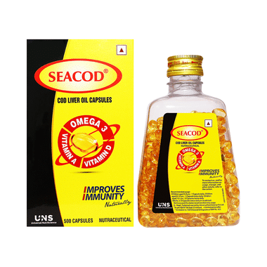 Seacod Cod Fish Liver Oil Softgel Capsules With Natural Omega 3, Natural EPA & DHA |Vitamin D & A | For Immune Health, Healthy Heart, Brain, Eyes, Joints & Muscles