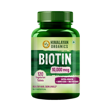 Himalayan Organics Biotin 10000mcg | With Keratin, Amino Acids & Multivitamin For Healthy Hair, Skin & Nails | Veg Tablet