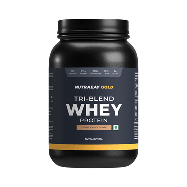 Nutrabay Gold Tri-Blend Whey Protein For Muscle Recovery & Immunity | No Added Sugar | Flavour Powder Double Chocolate