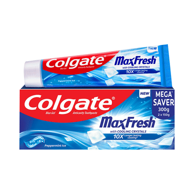 Colgate Max Fresh Toothpaste, Blue Gel Paste With Menthol For Super Fresh Breath (150g Each) Peppermint Ice