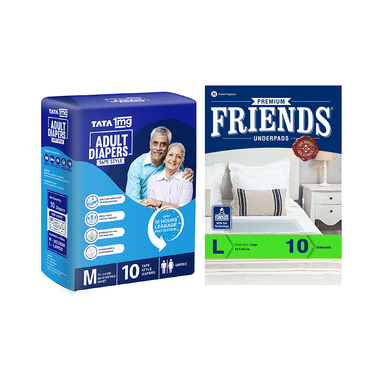 Combo Pack of Friends Premium Underpads Large & Tata 1mg Adult Diaper Tape Style Medium (10 Each)