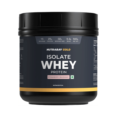 Nutrabay Gold Isolate Whey Protein For Muscles, Recovery, Digestion & Immunity | No Added Sugar | Flavour Strawberry Milkshake