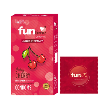 Funtime Dotted, Ribbed & Contoured Condom Juicy Cherry